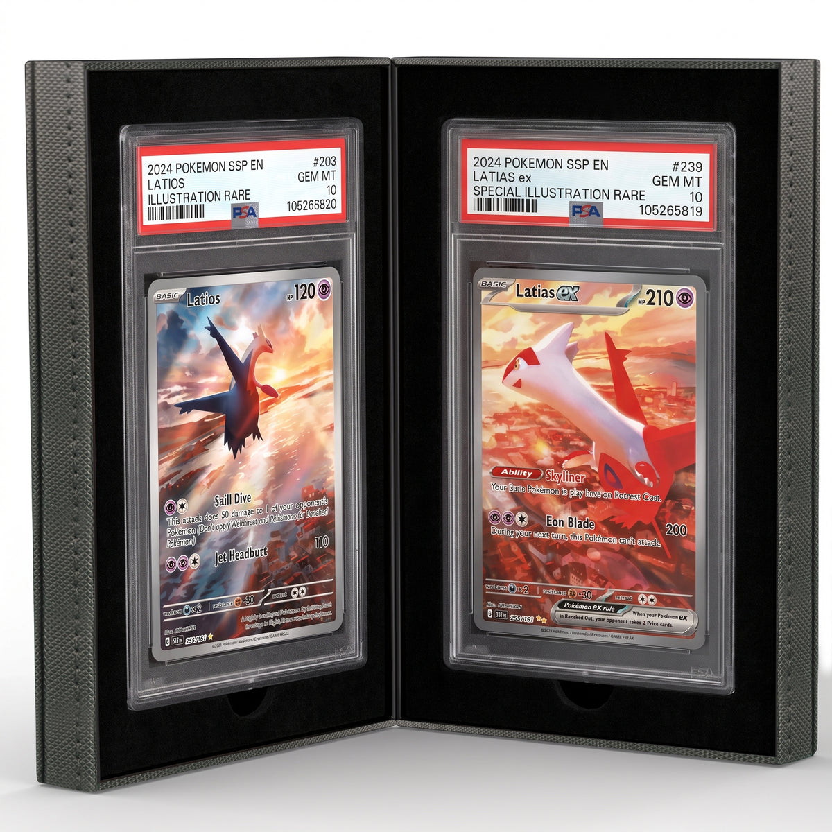 Premium Leather Graded Card Gift Case – Double-Sided Protective Storage & Organizer for 2 PSA Slabs, Magnetic Closure, Microfiber Lining, Mystery Slab Box, Black