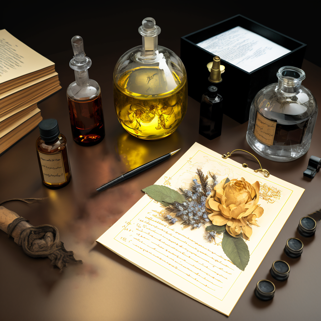 learning about perfume with bottles and paper