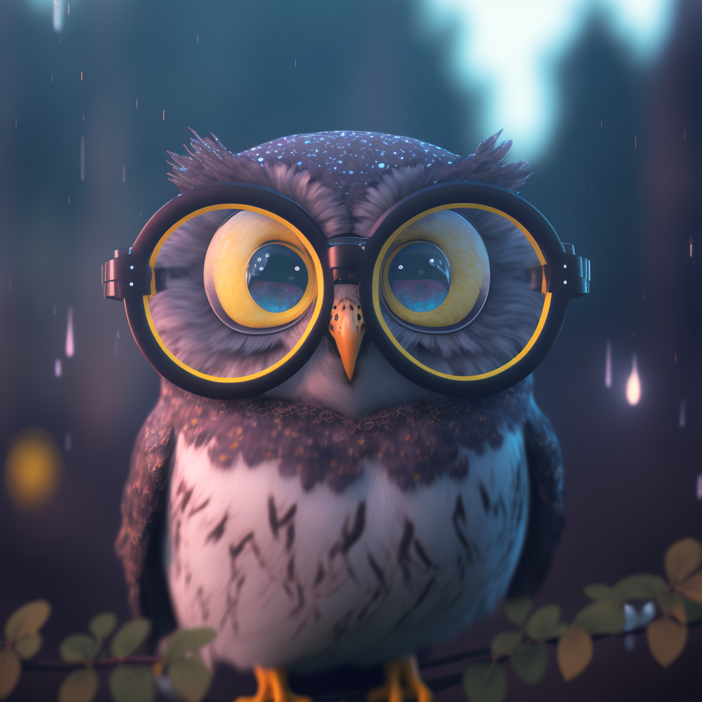 owl with glasses, anime art style